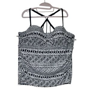 Tribal Design Swimsuit Tankini Top Black and White 3XL